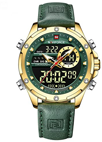 AIMES Orologi da Uomo Militare Digitale Sportivo Elegante Casual Analogico al Quarzo Impermeabile Multifunzione in Pelle da Affari Orologio da Polso Elegante per Uomo