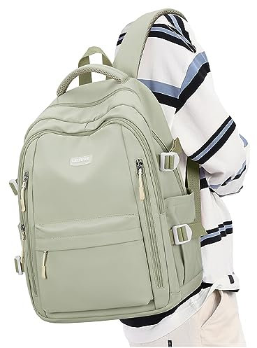 Schulrucksack Mädchen, Lässig Rucksack Damen Klein Modern Elegant Travelite Leichter Laptop Daypack Rucksack 14 Zoll Jungen Teenager Wasserdicht, Aesthetic School Stuff Bag, Grün