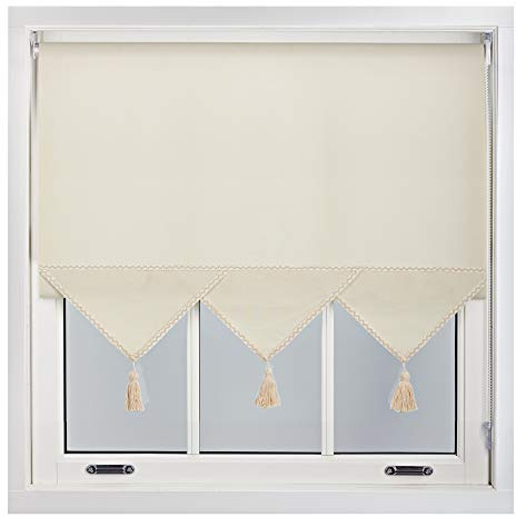 FURNISHED Roller Blinds with Triangle Edge, Cream, 85W x 165L cm | Heavy duty metal fittings included classic non blackout window blind