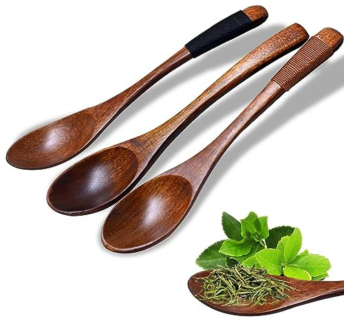 Cucchiaini caffe legno, 3 Pz cucchiaini piccoli legno per naturale cucchiaino da caffè in legnos cucchiaio da caffè in legnos Tavola Eco-Friendly per tè Caffè Miele Zucchero Condimento (3 Pezzi)