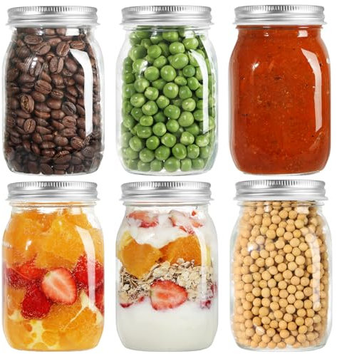 LIMILI Glass Jars with Lids, 6 Pack 500ml/ 16 oz Multipurpose Glass Jars with Lids, Overnight Oats Jar, Pickling Jars, Canning Jars, Preserving Jars, Meal Prep Jars for Food Storage
