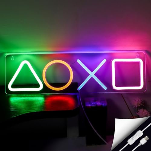 QXMH Gamer Neon Schild, LED Gaming Neon Schilder USB/Schalter, Grafik Dekoration Neon Zeichen Spielzimmer Dekor Lampe für Gamer Streamer Teenager Jungen Zimmer Kinder (Spiel)
