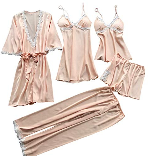Pyjama court sexy pour femme - Chemise de nuit d'été courte avec dentelle - Grandes tailles - Peignoir érotique - Nuisette élégante - Avec soutien-gorge intégré, beige, 3XL