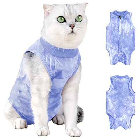 Tuta per Recupero Gatti, Body Gatto Postoperatorio, Vestito Chirurgico Animale Domestico, Gatto Femmina Post Intervento Tutina, E-Collar Alternativa per Ferite Addominali o Malattie Pelle (Blu, M)