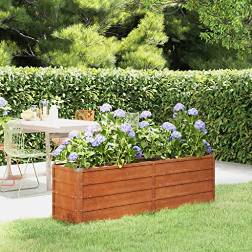 Tino Tech Jardín alto de 160 x 40 x 45 cm, acero corten, para verduras, bancal de metal para flores, macetero elevado, macetero para exteriores, bancal de hierbas, bancal para plantas, macizos de