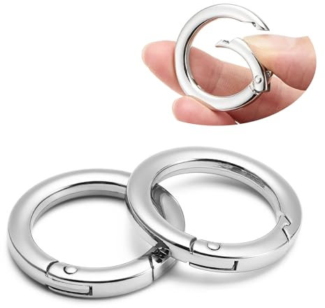 QIUTIMIY 4 Stück Rund Karabinerring O-Ring,Metall Runde Federspaltringe für Handtaschen, Schlüsselanhängern, Schnallen, Taschen, Geldbörsen(Silver,32mm)