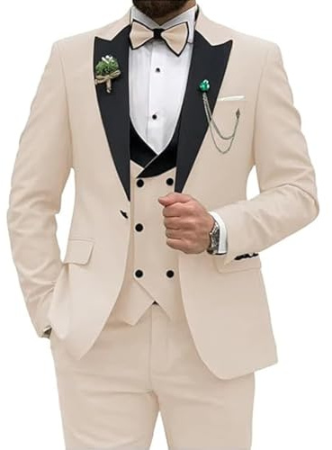 Herrkostym i 3 delar, kostym med åtsittande passform för bröllopsfest, bal, kostym med en knapp, set med jacka, väst och byxor, BEIgE, 6XL