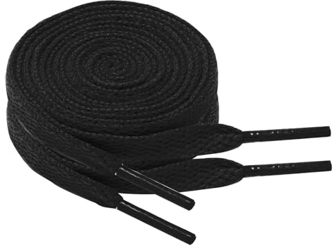 Chic Defend 2 Paar Flach Schnürsenkel 8 mm Breite Ersatz Schuhbänder Flat Sneaker Shoelace für Sportschuhe Turnschuhe Laufschuhe Shoelaces für Herren & Damen 60-180cm, Schwarz, 130 cm - 2 Paar
