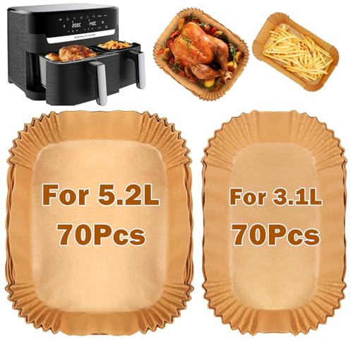ZHYOPING 140 stycken luftfryer bakplåtspapper för Dual Basket Airfryer 3000-serien 9L, bakpapper för varmluftsfritös Easy Fry 5.2 L/3.1 L, luftfryer tillbehör för 5.5/3.5 L