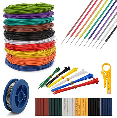 UL1007-28AWG Fili elettrici Filo di collegamento in rame stagnato massiccio Kit di cablaggio elettrico per apparecchiature elettroniche Elettronica fai da te con strumenti inclusi <10 colori>