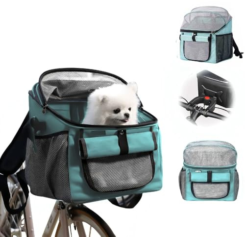 Bolsa de Bicicleta para Mascotas,Cesta de Bicicleta para Perro,Cesta para Perros para Bicicleta Delantera de hasta 5kg,Plegable Extraíble Mochila Frontal para Bicicleta Adecuada (Azul)
