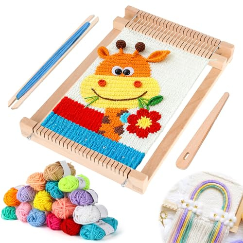 Webrahmen Kinder,29×19cm,Webstuhl für Kinder ab 4 Jahre,Holz Webstuhl Set
