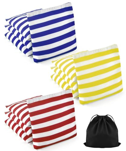 TINDTOP Small Bean Bags for Tossing (4.7 * 4.7inch, 150g/5.3oz), Cornhole Outdoor Toss Gaming Colorful Canvas Carnival Games Kids Throwing Games for Kids (12 Pack)