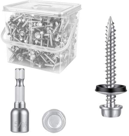 Kryonix Metal Roofing Screws #10 x 1-1/2 Inch, 330pcs Hex Head Self-Drilling Sheet Metal Screws with EPDM Rubber Washer, Rust-Resistant Coating Screws for Metal Roof Panels, Wood Siding, Pole Barns