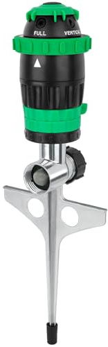 RESTMO Getriebe-Sprinkler mit Metallspike-Basis – Rasensprenger für große Flächen, 5 Muster, Bewässerungssystem für Rasen & Beete, Gartensprinkler, Reichweite 15 m, 180 m² Abdeckung, Grün, 1 Stück