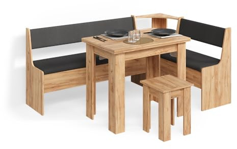 Livinity Gruppo panca ad angolo Tiberio, Rovere dorato, 180 x 120 cm con tavolo