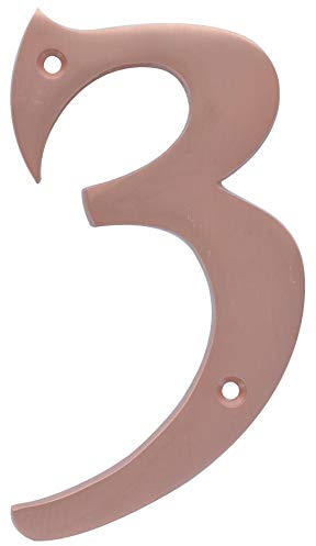 Distinctions 90593 House Number 3, Brushed Copper Metal Floating Address Number, Modern Outdoor Address Sign for Front Door, Mailbox, Wall, or Plaque, 5 Inches
