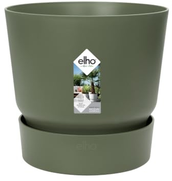 Elho Greenville Rund 30 – stor blomkruka för utomhusbruk – 100% återvunnen plast – Ø 29.5 x H 27.8 cm – bladgrön
