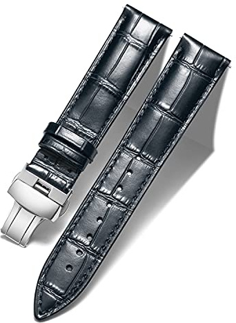 BINLUN Leder Uhrenarmband Lederarmband Ersatz Uhrenarmbänder für Herren Damen mit Silber/Gold/Roségold Schmetterling Faltschließe 12-24mm(20mm Schwarz-Silber Schnalle)