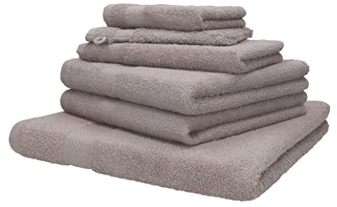 Betz 6-TLG. Handtuch-Set Palermo 100% Baumwolle 1 Liegetuch 2 Handtücher 1 Gästetuch 1 Waschhandschuh 1 Seiftuch Farbe Stone