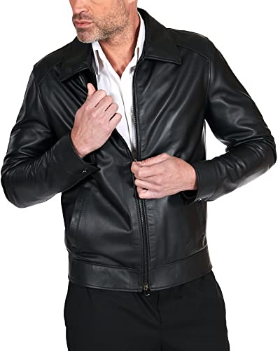 D'Arienzo Giacca Pelle Nera Uomo Collo Camicia Vera Pelle Made in Italy Marlon Cam 54/Nero