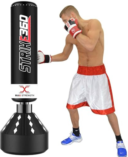 MAXSTRENGTH Freistehender Boxsack Strike 360, 150 kg (gefüllt), Kickboxen, Muay Thai, MMA, schwerer Standsack, Bodenstehend