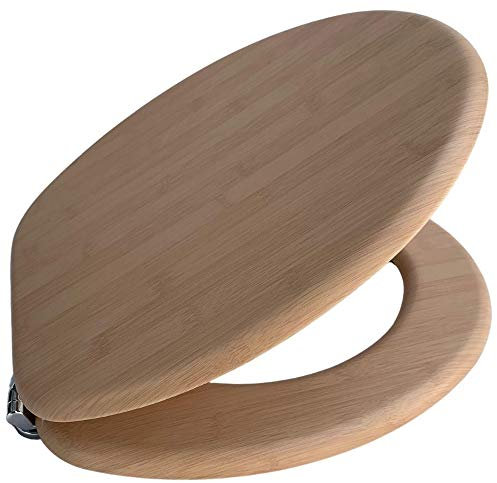 OGOMONDO Sedile Wc Copri Water Tavoletta Vaso Universale Linea Bamboo MDF Legno Pesante Cerniere Metallo Bagno