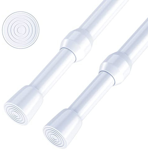 Spring Tension Curtain Rod White Adjustable 26-39 Inches, Small Short Expandable Pressure Loaded Curtain Tension Rods for Curtains, Kitchen, Wardrobe, Windows, Cupboard, Home Closet, DIY Projects