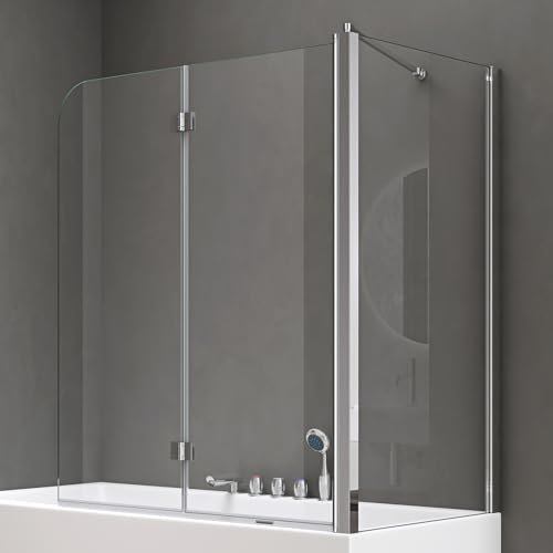 doporro Duschwand für Badewanne 75x120x140cm Badewannenaufsatz Duschabtrennung 6mm ESG-Sicherheitsglas inkl. NANO-Beschichtung Badewannenfaltwand Wandanschlag links oder rechts, Cortona113