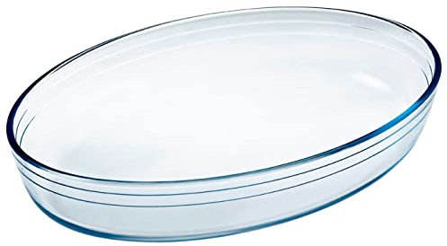 Tradineur - Fuente para horno ovalada - Fabricado en Vidrio - Apto para microondas, congelador y lavavajillas - 4 Litros - 6,3 x 39,5 x 27,5 cm