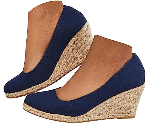 Geeylly - Espadrilles compensées à plateforme avec talon aiguille à bout fermé - Chaussures à enfiler, bleu, 36.5 EU