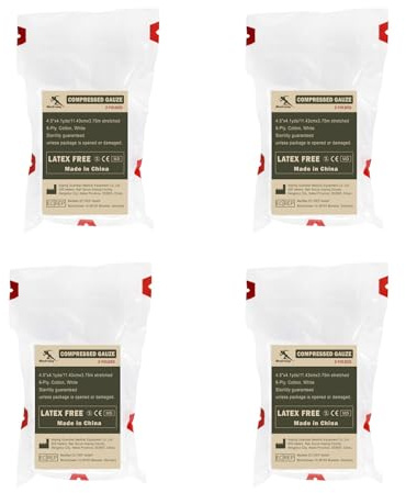 Medresq 4.5 x 4.1 Yards Compressed Sterile Gauze, for Home Basic First Aid, Medical and IFAK Tactical Emergency (4pack)