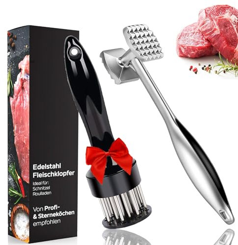 LIBRNTY Fleischklopfer,Edelstahl Fleischklopfer Set,Doppelseitig Schnitzelklopfer-Fleischklopfer Edelstahl Spülmaschinenfest - Fleischhammer Edelstahl für Schnitzel Steaks(Sie erhalten 2 Stück)