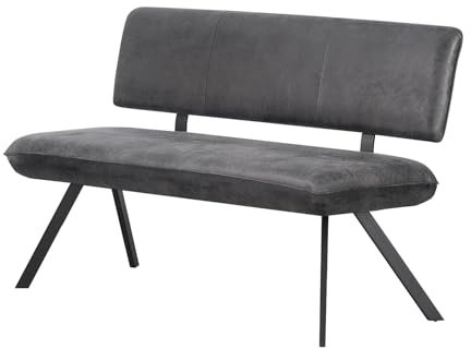 B&D home Banc Juna, Banc de Salle à Manger 140cm rembourré avec Dossier Structure métallique pour Salle à Manger, Couloir, vestiaire, Design Industriel, Aspect Daim Anthracite, 11310-140-ANTR