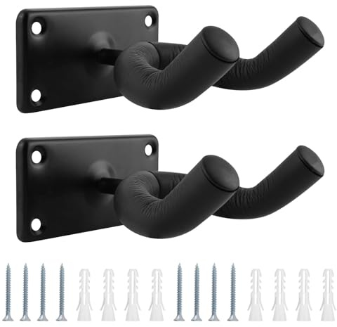 Yuechenggui 2 Pack Guitar Holder - Wall Mount Guitar Hanger, Display Bracket Hooks for Electric, Classical, Acoustic, Bass, Ukulele, Mandolin, Banjo - Black (Rectangle)