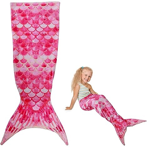 50x145cm Mermaid Tail Blanket, Little Mermaid Blanket for Girls Gifts, Ultra-Soft Flannel Sleeping Blankets Fish Scale Pattern Snuggle Blankets for Toddlers Teens Birthday (Red)