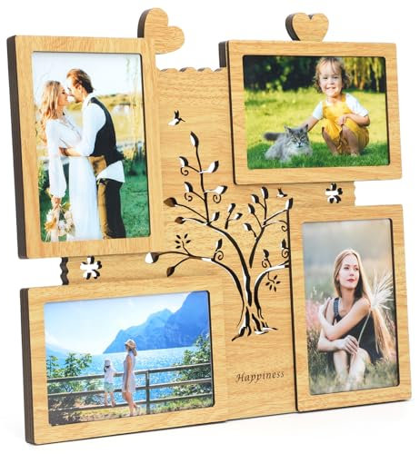 ZEEYUAN Marco de fotos de collage de 4 x 6 pulgadas con 4 aberturas, marco de collage de fotos de 4 x 6 para colgar en la pared, marco de fotos de árbol genealógico múltiple de 4 x 6 pulgadas