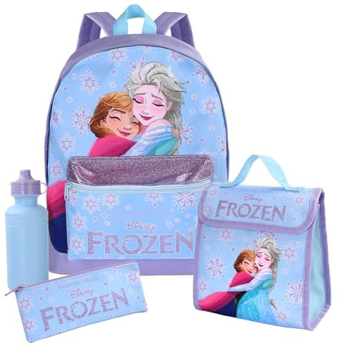 Discoball Frozen Backpack Set for Girls - Complete Toddler Nursery School Bag with Insulated Lunch Bag Pencil Case Water Bottle, Ideal for Primary School Kids Toddler Travel Backpack