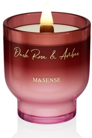 M&SENSE Duftkerze Dunkle Rose Bernstein|Knisterkerze mit Holzdocht|270g 60 Stunden Lang Brennende Sojawachs Duftkerzen im Glas|Luxus Kerze Geschenk für Männer und Frauen