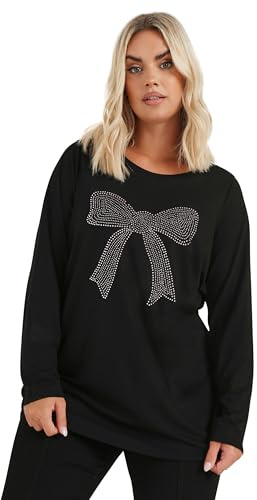 Yours Curve Diamante Bow Long Sleeve Top - Women's - Plus Size Curve Black