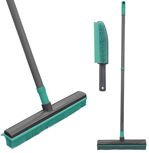 EPISENT Extendable Rubber Broom Pet Hair Remover, Scratch Free Bristles on Carpets Rugs and Hard Floors, Indoor Outdoor Broom for Wet and Dry Use, Sweeps Hair Lint Dirt Water Dust Spills Leaves