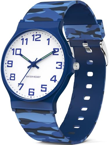 SOCICO Orologio analogico per bambini, orologio sportivo resistente all'acqua da 30 metri per 5-15 anni, orologio per bambini facile da leggere (Blu mimetico)