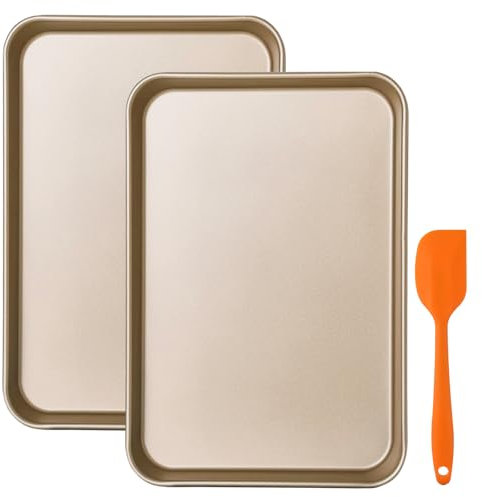 Shackcom 2er-Set Backbleche, Kuchenblech für Backofen, Baklava blech/Bbrownie Backform/Antihaft-Kochgeschirr/Leicht zu Reinigen/Gesundheitlich/34,5 x 24,5x 2.5 cm Kleine Backblech mit Kochwerkzeug