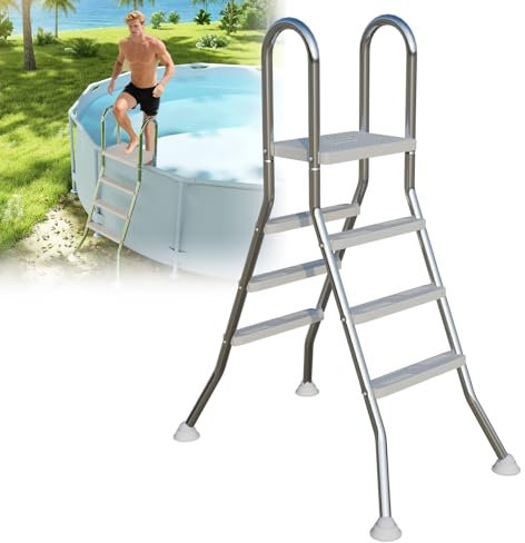 ACXIN Escalera de piscina de acero inoxidable con 3 peldaños, color plateado, antideslizante, para piscina y piscina, altura de hasta 110 cm, soporta hasta 150 kg