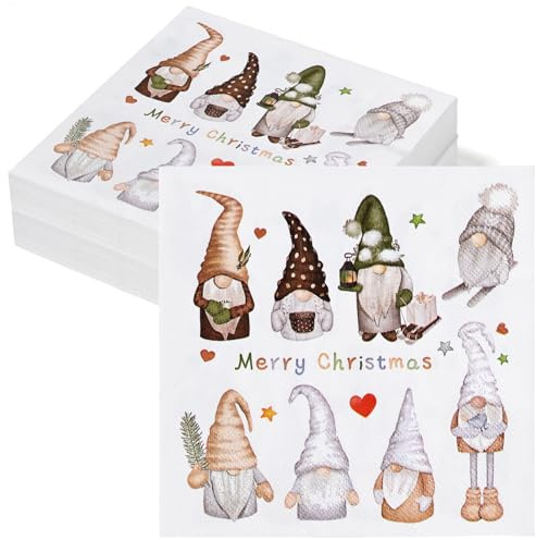 40 servilletas navideñas con divertidos duendes, servilletas de papel de 3 capas con duendes y gnomos como decoración de mesa, servilletasi con motivos invernales, servilletae navideñas de 33 x 33 cm