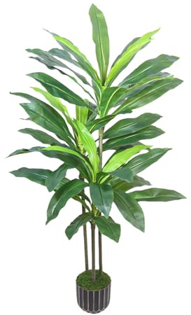 Artificial Dracaena Tree 48in - Fake Plants Tree with Black Planter - Faux Yucca Tree Tall with Lifelike Trunk and Leaves in Pot - Dracaena Artificial Plant for Home Office Living Room Fireplace Decor