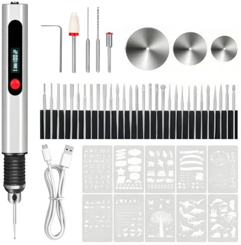 Gravyrpenna, USB-laddningsbar minigravyrstiftverktygssats, 3,7 V med 2 1 000 varv/min och 48 tillbehör för smycken, glas, trä, plast, metallsten