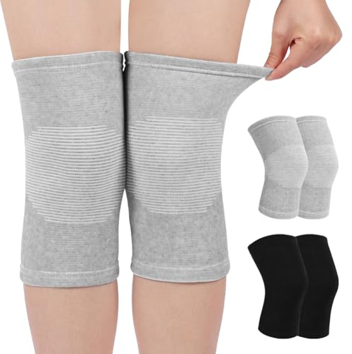 AOOWU Knäbandage för män och kvinnor, 4 stycken bambu andningsbart kompressionsbandage, knästöd bekvämt för jogging, styrketräning, knäskydd för att lindra knäsmärta, artros (grå svart-XL)