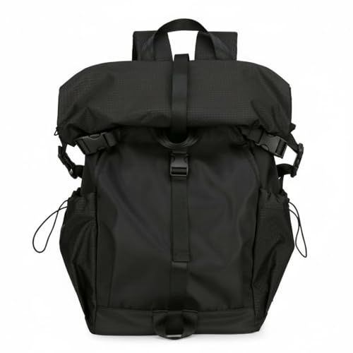 PETSOLA Sac à Dos Roll-Top Multifonctionnel Sac à Dos Enroulable Léger Cartable Étudiant pour Déplacement, Randonnée, Array, Noir, 20-35L