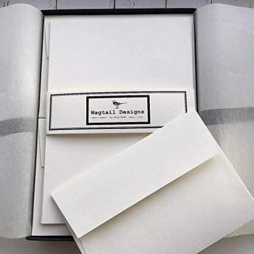 Wagtail Designs Plain Ivory (Cream) Writing Paper Gift Set in Lovely Black Box with Ribbon (36 Sheets of Quality Writing Paper with Matching envelopes)